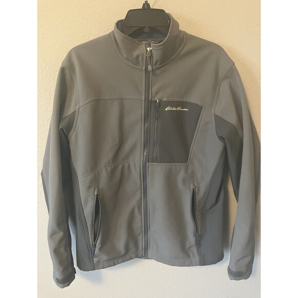 Eddie Bauer Jacket Soft Shell Mens Medium Gray Full Zip Fleece - Picture 1 of 9